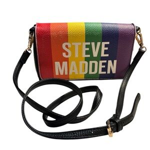 Steve Madden Rainbow Crossbody Bag Clutch Pride Faux Pebbled Leather Gold FLAW